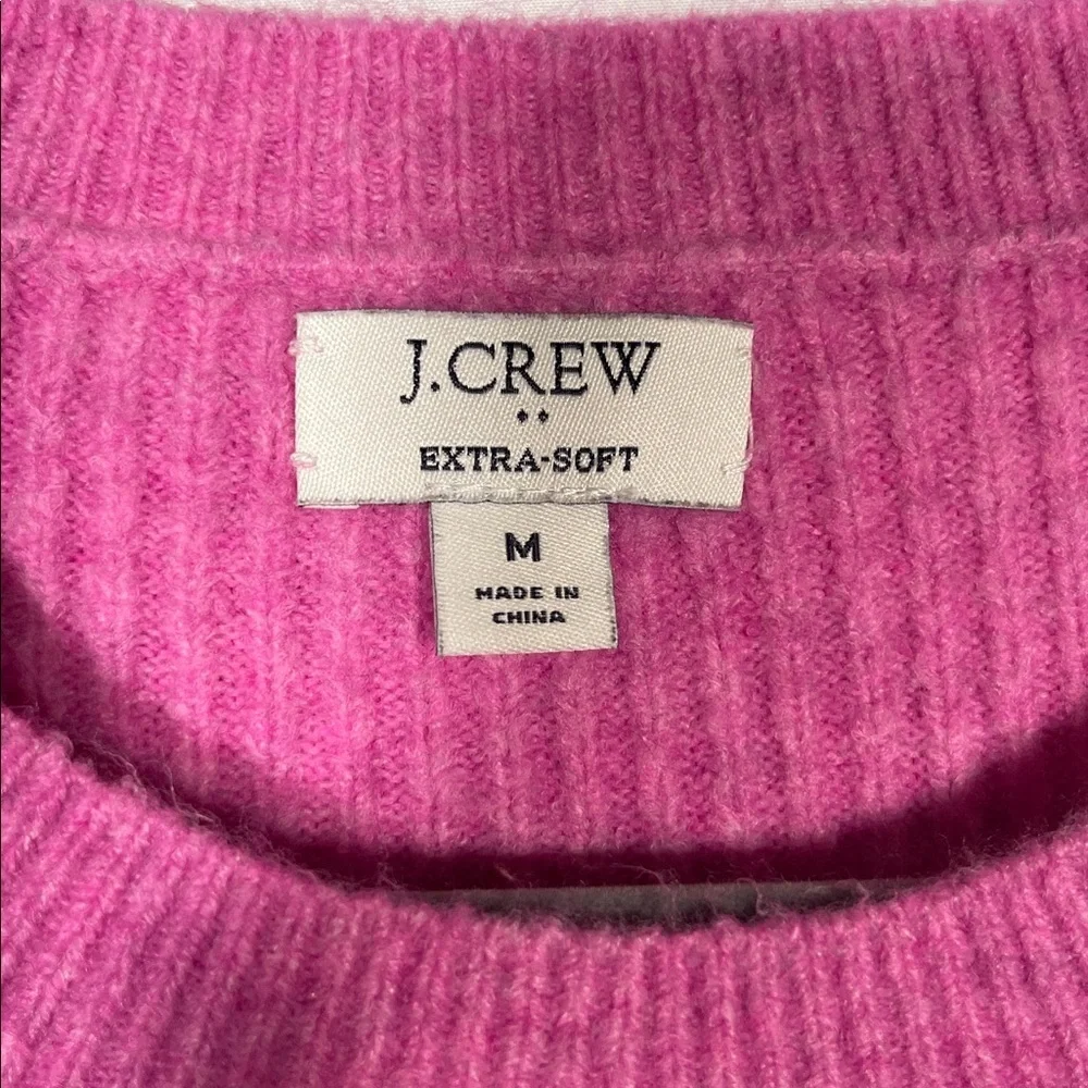 J. CREW WOMENS RIBBED PUFF SLEEVE PINK SWEATER EXTRA SOFT MEDIUM BJ854